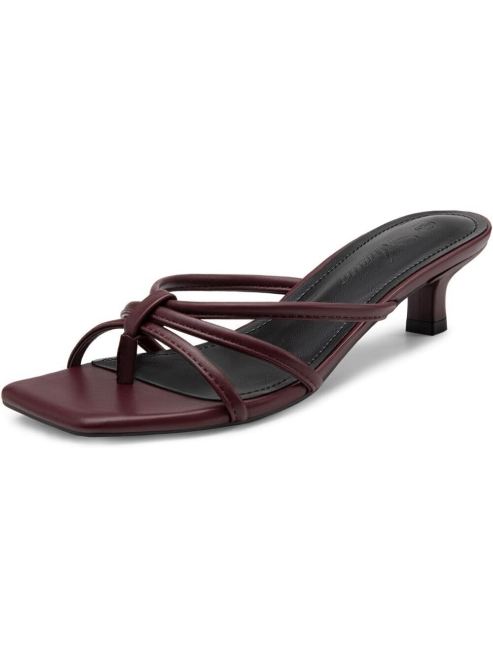 Women's Square Toe Strappy Flip Flop Burgundy Low Heels Slip On Thong Heels
